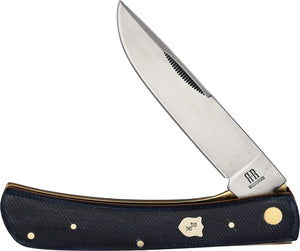 Rough Ryder RR2347 - Denim Micarta Work Knife  Faded Blue Jeans Series. 4.63" (11.76cm) closed. Satin finish stainless skinner blade. Blue jean micarta handle. Inlay shield. Boxed.