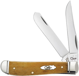 Case XX USA - Mini Trapper Antique Bone CA58188  6207SS pattern. 3 1/2" closed. Stainless clip and spey blades. Smooth antique bone handles with nickel silver bolsters and inlay shield.  021205581880