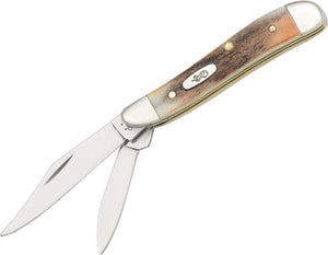Case XX USA - Peanut Stag 5220 SS   2.875" closed. Stainless clip and pen blades. Stag handle. Nickel silver bolster(s). Inlay shield. Boxed.  CA048  021205000480