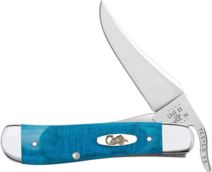 Case XX USA Russlock  61953L SS pattern. 4.25" (10.8cm) closed. Mirror finish stainless one-hand opening clip blade. Caribbean Blue jigged bone handle. Nickel silver bolster(s). Extended tang. Inlay shield. Boxed.