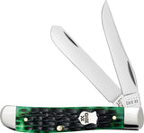 Case XX USA - Mini Trapper Bermuda Green CA71226 6207 SS pattern. 3.5" (8.89cm) closed. Mirror finish stainless clip and spey blades. Bermuda green jigged bone handle. Nickel silver bolster(s). Inlay shield. Gift tin. 021205712260 Great gift present birthday anniversary Christmas